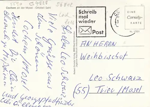 Cochem a.d. Mosel, Ortsteil Sehl glum 1960? G4929