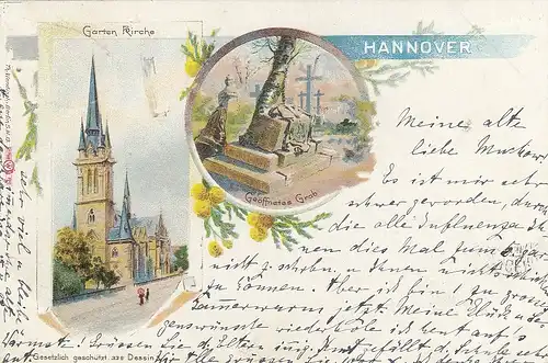 Hannover, Gartenkirche, Geöffnetes Grab Litho gl1898 G2822