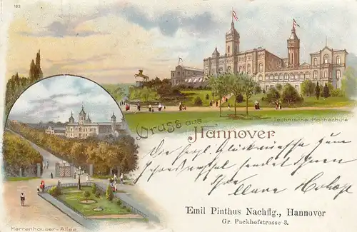 Hannover, Technische Hochschule, Herrenhauser Allee Litho gl1896 G2833