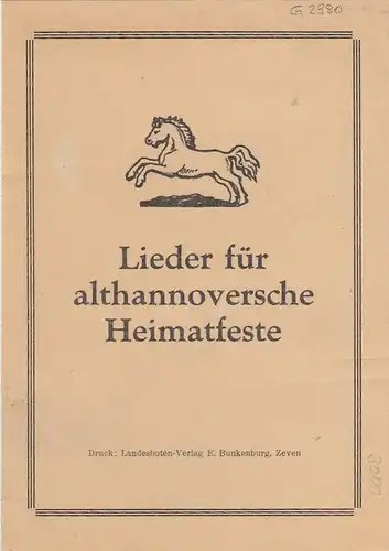 Hannover, Lieder für althannoversche Heimatfeste ngl G2980