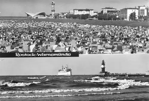 Rostock-Warnemünde Strand Leuchtturm Fährschiff glca.1990 170.223