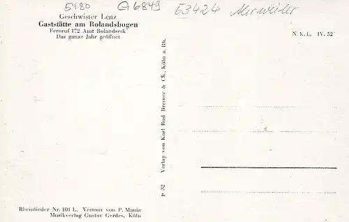 Rolandsbogen, Blick auf Drachenfels, Liedtext im Rolandsbogen ngl G6849