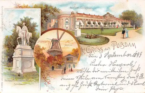 Potsdam Sanssouci Litho Historische Mühle Denkmal gl1899 168.487