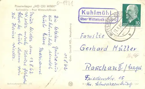 Wittstock (Dosse) Kuhlmühle Pionierlager gl1962 169.071