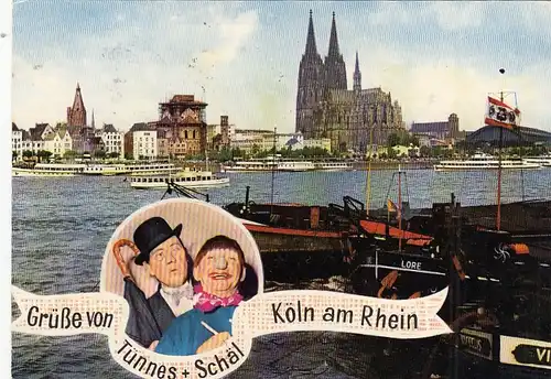 Köln am Rhein, Rheinufer mit Dom und Tünnes und Schäl gl1960 G6561R