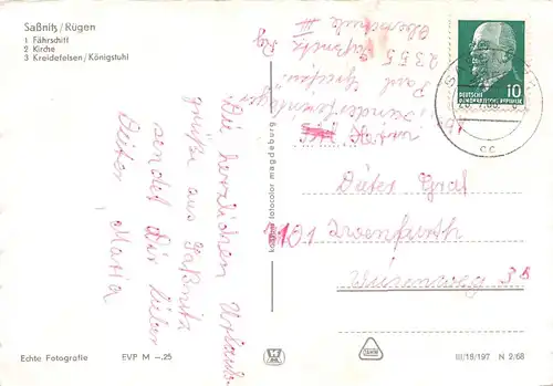 Saßnitz auf Rügen Fährschiff Kirche Kreidefelsen gl1968 169.697