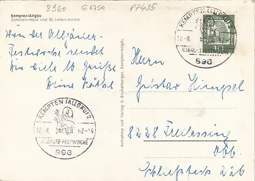 Kempten im Allgäu, Zumstein-Haus und St.Lozrenz-Kirche gl1962 G6750