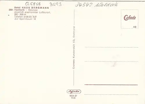 Hemfurth, Edersee, Hotel Haus Bergmann, Mehrbildkarte ngl G5958