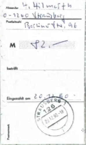 Strausberg (Mark) Einzahlungsbeleg ngl 168.040