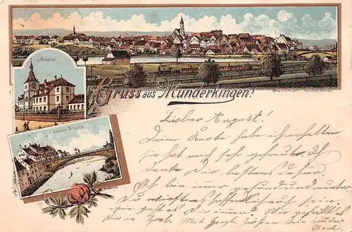 Munderkingen a.D. Litho Hospital Brücke Panorama gl1899 170.813