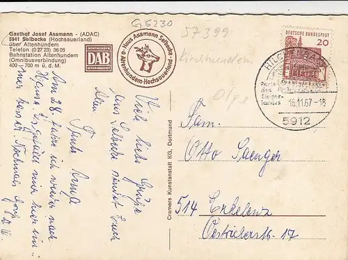 Selbecke über Altenhundem (Hochsauerland) Gasthaus Assmann gl1967 G6230