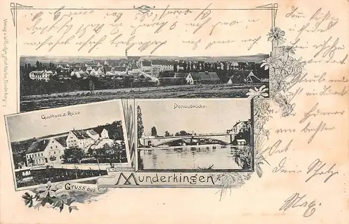 Munderkingen Litho Gasthaus zur Rose Brücke Panorama ngl 170.826