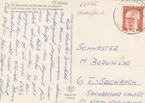 Märchen-Schloß Mespelbrunn, Spessart, Mehrbildkarte gl1960 G6356