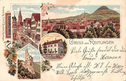 Reutlingen Litho Kapelle Straßenpartie Panorama gl1908 170.824