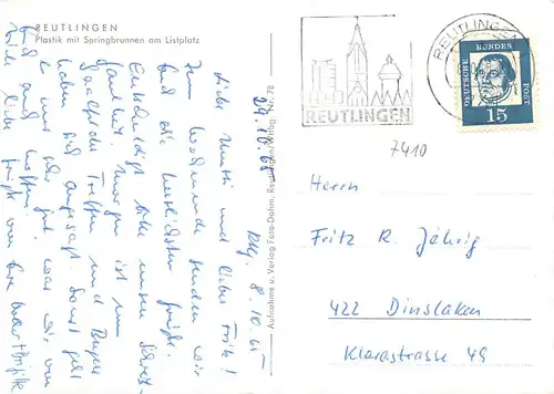 Reutlingen Plastik mit Springbrunnen am Listplatz gl1965 170.854