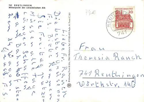 Reutlingen Kirche Tor Brunnen Panorama glca.1965 171.016