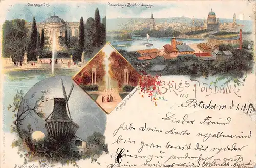 Potsdam Litho Sanssouci Panorama Mühle gl1900 172.092