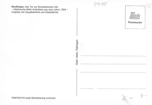 Reutlingen Listplatz Stadtbähnle Historische Aufnahme aus 1904 ngl 170.857