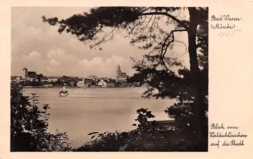 Waren (Müritz) Blick vom Waldschlösschen auf die Stadt gl1935 169.161