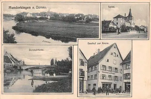 Munderkingen Gasthof zur Krone Spital Brücke Panorama gl1913 170.827