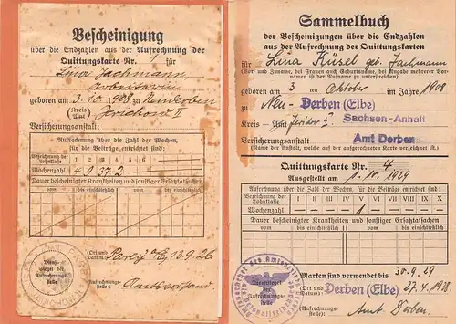 Derben/Elbe Sammelbuch Bescheinigungen Endzahlen ngl 171.626