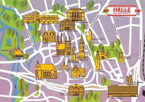 Halle a.S. Innenstadt als Straßenkarte dargestellt ngl 171.763