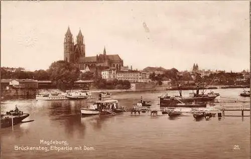 Magdeburg Brückensteg Elbpartie mit Dom ngl 173047