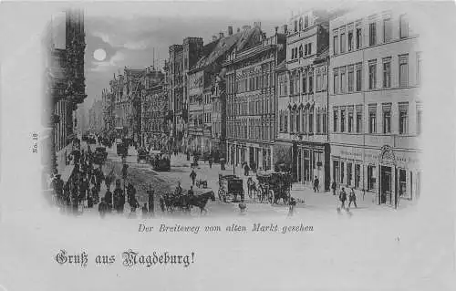 Magdeburg Mondscheinlitho Der Breiteweg vom alten Markt gesehen ngl 173089