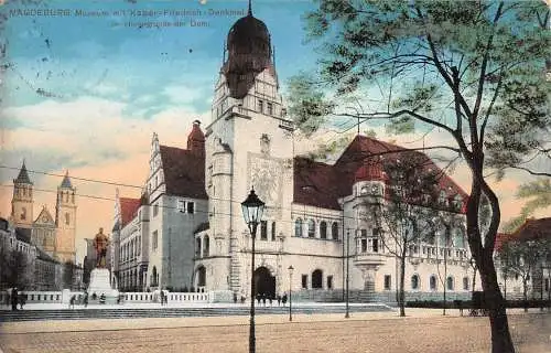 Magdeburg Museum mit Kaiser-Friedrich-Denkmal gl1913 173101