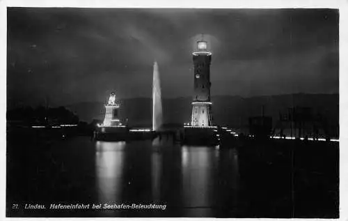 Lindau (Bodensee) Hafen bei Seehafen-Beleuchtung gl1933 174.660