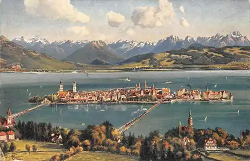 Lindau (Bodensee) Panorama Künstlerkarte gl1912 174.670