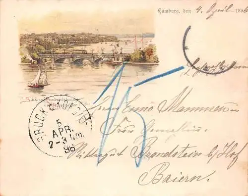 Hamburg Litho Blick auf Lombardsbrücke gl1896 174.810