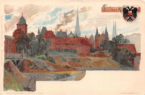 Lübeck Litho Panorama sign. Kley Karlsruhe ngl 175.894