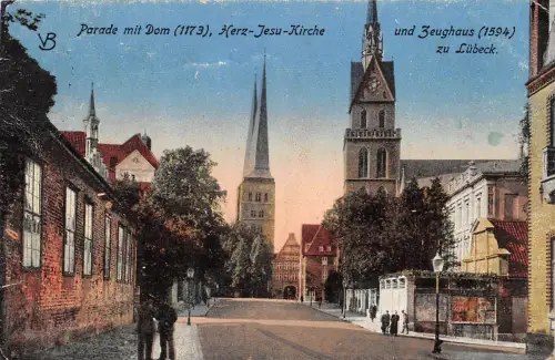 Lübeck Parade mit Dom, Herz-Jesu-Kirche und Zeughaus gl 175.876