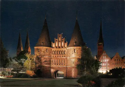 Lübeck Holstentor bei Nacht ngl 175.897