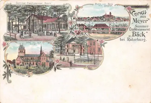 Ratzeburg Litho Meyer's Sommeretablissement "Bäck" Dom Mühle Wache ngl 175.945