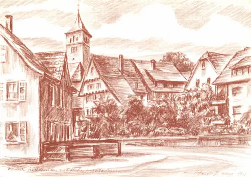 Fellbach-Schmiden Kirche und Pfarrhaus ngl 176.424