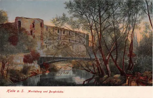 Halle (Saale) Moritzburg und Burgbrücke feldpgl1918 176.644