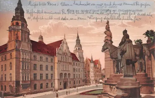 Halle (Saale) Kaiser Wilhelm-Denkmal mit Zivilgericht gl1919 176.675