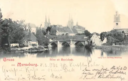 Merseburg Schloß mit Waterloobrücke gl1898 176.762
