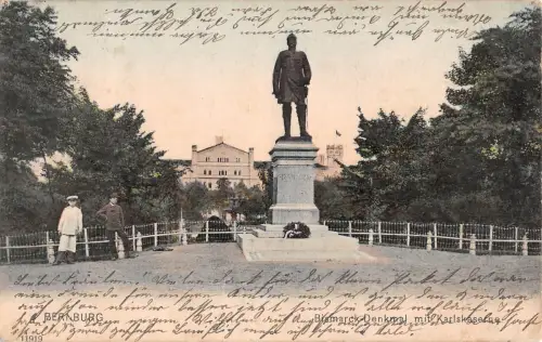 Bad Bernburg Bismarckdenkmal mit Karlskaserne gl1906 176.901