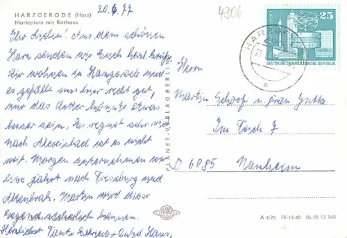 Harzgerode Marktplatz mit Rathaus gl1977 177.029