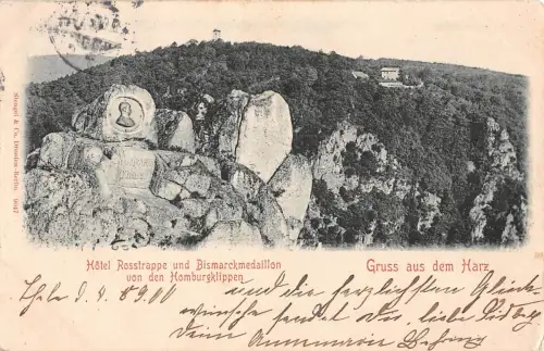 Thale (Harz) Hotel Rosstrappe und Bismarckmedaillon gl1900 177.056