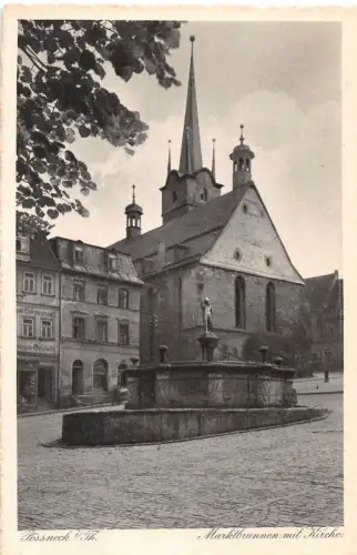 Pössneck Marktbrunnen mit Kirche ngl 180.570