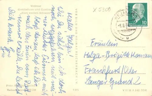 Weimar Goethehaus und Gasthaus "Zum weißen Schwan" gl1964 180.625