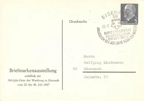 Eisenach Privatganzsache, Briefmarkenausstellung, Alte Post gl1967 181.617