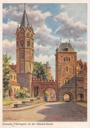 Eisenach An der Nicolai-Kirche Künstlerkirche sign. Karl Lindegren gl1952 181.640