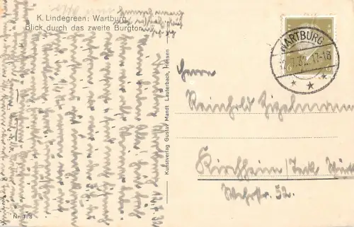 Eisenach - Wartburg Blick durch das zweite Burgtor Künstlerkarte gl1932 181.670
