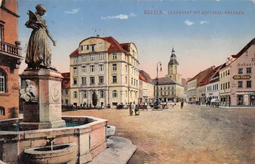 Döbeln Obermarkt mit Schlegel-Brunnen gl1914 182.167
