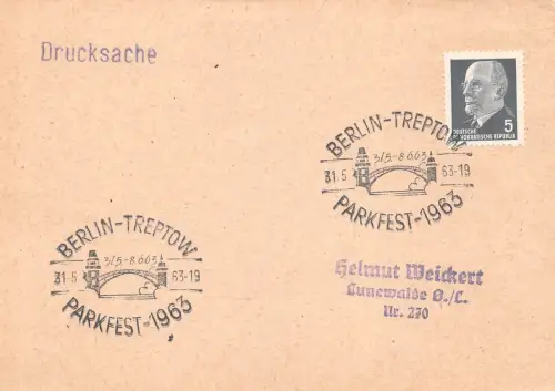 Berlin-Treptow Drucksache mit Sonderstempel gl1963 182.306